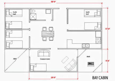 Floor plan of Bay guest cabin