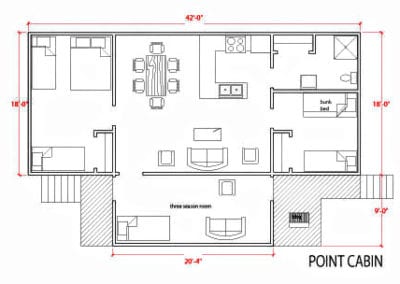 The Point guest cabin at Manitou floor plan 