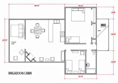 Floor plan of the Brigadoon outpost cabin at Manitou Weather Station